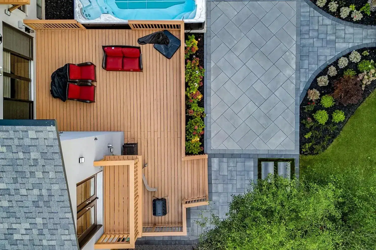 aerial pool deck landscaping layout